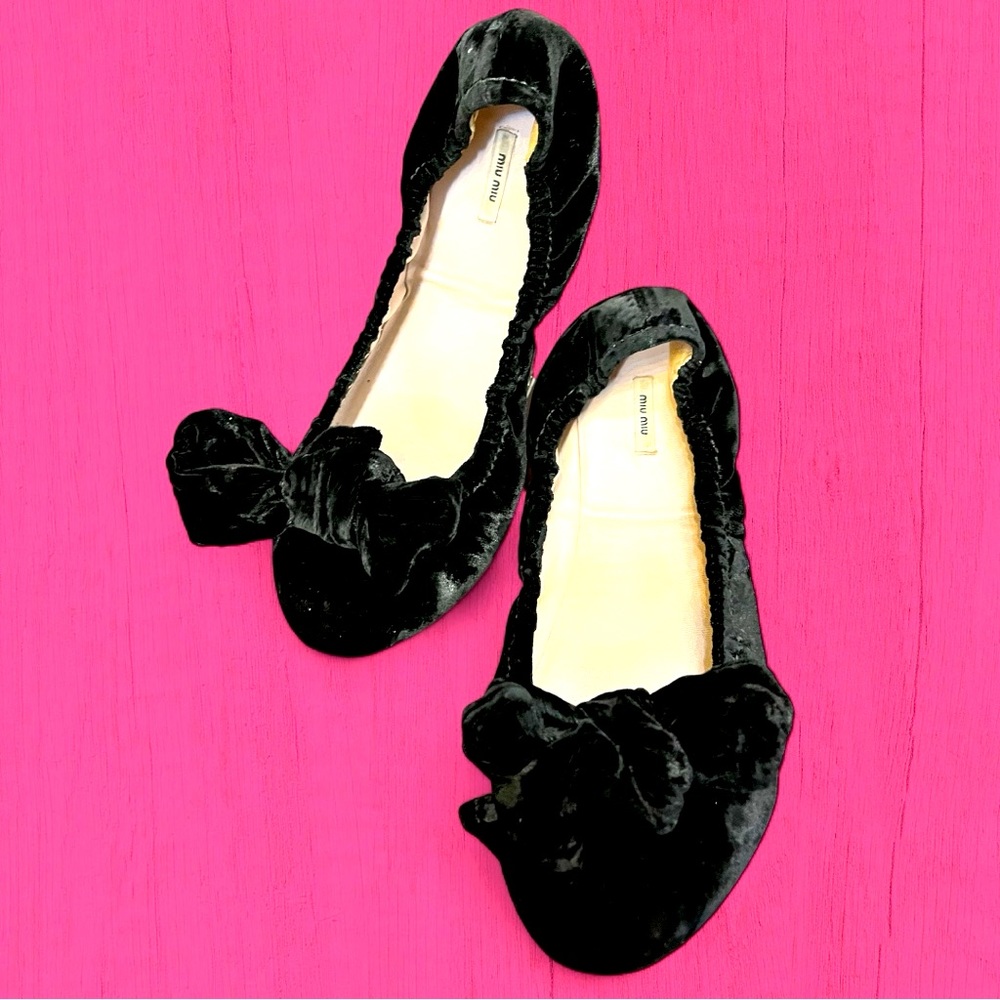 Miu Miu Black Velve Ballerina Flats.
